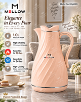 Carafe isotherme romantique OEM 1,0 L rose pêche tourbillonnant avec couvercle en cristal et poignée fine en verre PP