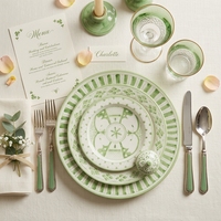 Assiettes élégantes en porcelaine fine à motifs géométriques, vaisselle en céramique rayée verte, services de table ethniques en porcelaine pour mariage, assiettes à salade et à soupe