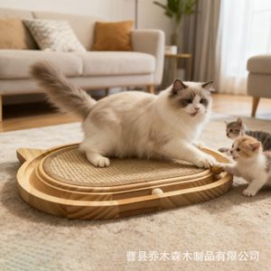 Rascador de sisal de madera para gatos, color madera natural, árbol para gatos duradero para gatos de interior - Product Image 3