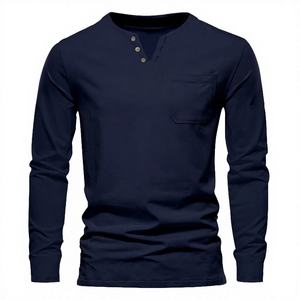 OEM/ODM 180G <b>Men's</b> Long Sleeve <b>V</b>-<b>Neck</b> Knitted Casual Blank Eco-Friendly Silk/Cotton Solid Color Embroidered Regular Fit <b>T</b>-<b>Shirt</b> - Product Image 4