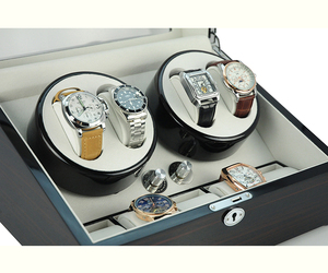 En stock : <span class=keywords><strong>Remontoir</strong></span> de <span class=keywords><strong>montres</strong></span> automatique de luxe 4 postes avec rangement pour 5 <span class=keywords><strong>montres</strong></span> en bois - Product Image 1