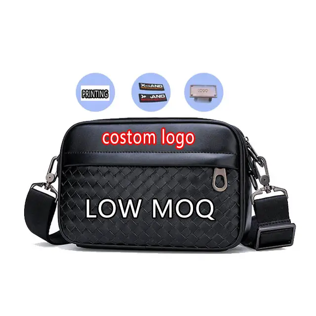 1 Moq Luxury Brand Style Pu Messenger Bag Leather Crossbody Bags Fashion Small Black Plaid Check Geometric Shoulder Bag For Men