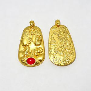 Pendentif ethnique double face <span class=keywords><strong>Bouddha</strong></span> et <span class=keywords><strong>d</strong></span>émon plaqué cuivre antique, incrustation en résine gravée paysage, unisexe, vente en gros - Product Image 5