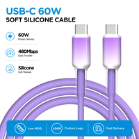 Kabel USB C ke USB C Silikon Cair 60W PD Pengisian Cepat 480Mbps Sinkronisasi Data Kabel Tipe-C Kompatibel dengan Perangkat USB-C