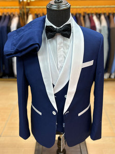 Cheap <strong>Blue</strong> blazer Slim-Fit Single Breasted White Shawl Lapel Collar <strong>3</strong> <strong>Pieces</strong> <strong>Men's</strong> <strong>Suit</strong> for Wedding
