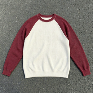 เสื้อแขนยาวผู้ชาย คอโอ ทรงลำลอง ผ้าวาฟเฟิลถัก สีขาวแดงตัดกัน ทรงปกติ สีพื้น - Product Image 1