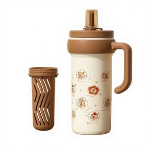 Tasse isotherme portable en acier inoxydable 316 de qualité alimentaire sans BPA avec infuseur, paille et poignée pour café, lait et bureau - Product Image 1
