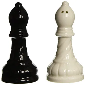 Wholesale custom kitchen black and white chess shaped funny wholesale spice Salt and Pepper container salt pepper shaker