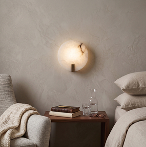 Brass Alabaster Wall Lamp Natural Stone Modern Zen Luxury Sconce Bedroom Bedside Hotel Villa Factory Wholesale High-end Moon Art - Product Image 2