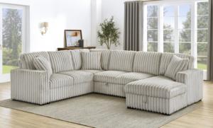 Canapé-lit convertible en tissu peluche lapin avec ports USB et canapé-lit sectionnel en <span class=keywords><strong>forme</strong></span> <span class=keywords><strong>de</strong></span> U confortable rembourré avec rangement - Product Image 4