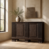 Buffet d'appoint en bois massif cannelé de luxe en chêne noir à 2 portes pour salle à manger d'hôtel et rangement domestique