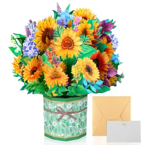 Pop Up Cards 3D Paper Flowers Bouquet Greeting Cards Sunflower Birthday Popup Cards