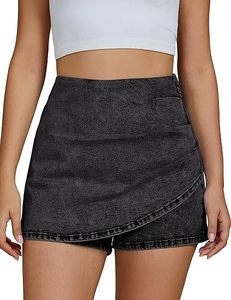 Wholesale Women Clothing Summer High Waist Fashion Casual <b>Stretch</b> <b>Denim</b> Skirt Shorts Asymmetrical <b>Denim</b> Skort - Product Image 1