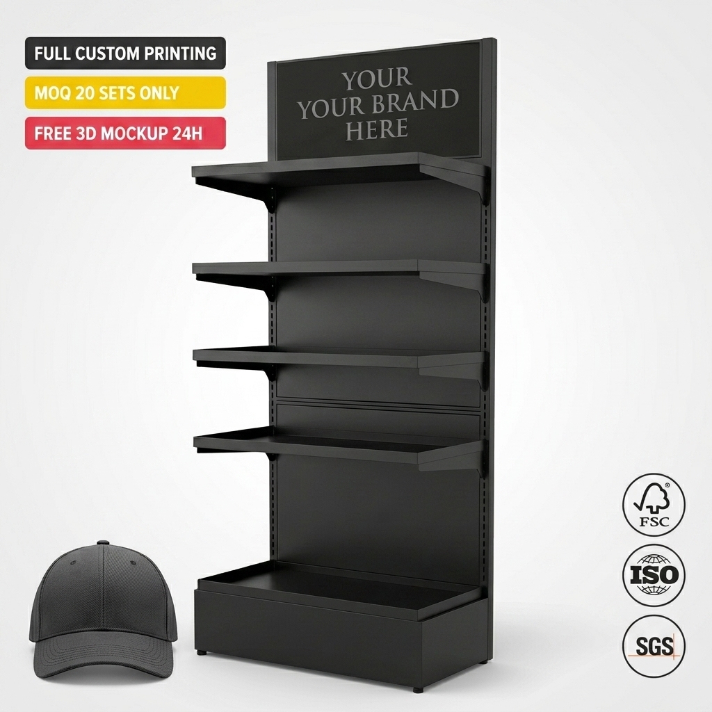 Custom Metal Hat Display Rack Baseball Cap Snapback Bucket Hat Floor Standing Retail Headwear Organizer Cap Stand Rack Fixture — view 1