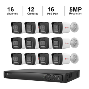 US Stock Free Shipping 5MP POE IP67 Bullet <b>Camera</b> System Kit 12PCS with 4CH NVR HDD Human Vehicle Detection Smart Dual Light - Product Image 1