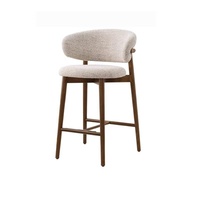 Chaise de bar en bois massif, style moderne et minimaliste, avec dossier, design nordique, tissu, pieds longs, tabouret haut avec accoudoirs