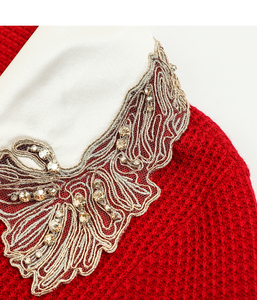 <span class=keywords><strong>Pull</strong></span>-over pour femmes à col rabattu et <span class=keywords><strong>manches</strong></span> longues, vêtement tricoté <span class=keywords><strong>avec</strong></span> bouton rouge, style décontracté, automne - Product Image 4