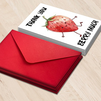 Carte de remerciement en papier d'art grand format avec motif fraise de dessin animé, personnalisable pour entreprise, avec enveloppe vierge pour écriture manuscrite