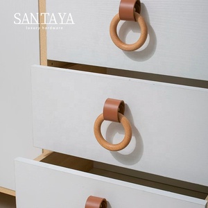 Poignées rondes en bois massif Santaya pour armoires de cuisine, boutons de tiroir de chambre à coucher, poignées de meubles en cuir - Product Image 5