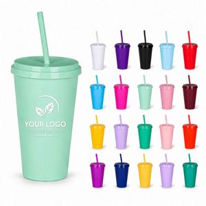 Custom logo Drinking Cold Cups for DIY 24oz 710ml Reusable Matte PP <b>Plastic</b> Tumblers with Lids and Straws - Product Image 1