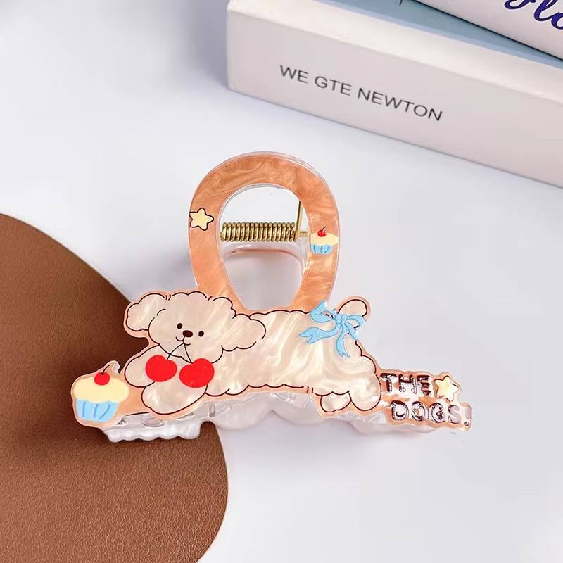 New Fresh Plaid Summer Hair Clip Colorful All-Match Shark Clip Featuring a Cute Puppy Animal Grab Design Made of Durable Plastic