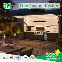 Module de cuisine extérieur modulaire personnalisable en panneaux aluminium-plastique OEM/ODM, résistant aux intempéries et antirouille, avec auvent LED et réfrigérateur