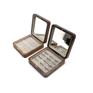 Jewelry Box 12 Ring Display Case Necklace Organizer Jewelry Tray Earrings Box Black Walnut With Mirror Wooden Ring Box Storage