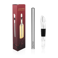 Accessoire de bar 3-en-1 en acier inoxydable : bâtonnet refroidisseur de vin avec bouchon et verseur aérateur