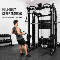 Station multifonctionnelle avec barre de traction, rameur, rack de musculation et machine à câble Smith