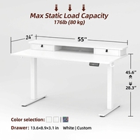 Bureau debout électrique moderne blanc réglable en hauteur avec tiroirs, éco-responsable pour le télétravail