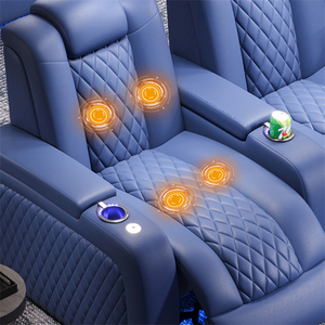 أريكة وكرسي استرخاء للسينما المنزلية بتصميم مخصص للفلل، مقاعد مسرح من الجلد الطبيعي بخياطة على شكل معين - Product Image 2