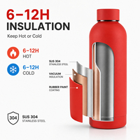 Bouteille d'eau isotherme double paroi en acier inoxydable 500 ml, personnalisable, colorée, finition caoutchouc mat, petite ouverture, pour l'extérieur, vente en gros