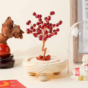 Arbre à argent <span class=keywords><strong>en</strong></span> perles de cinabre <span class=keywords><strong>en</strong></span> gros avec cloche <span class=keywords><strong>en</strong></span> <span class=keywords><strong>verre</strong></span>, ornement fait à la main, bonsaï <span class=keywords><strong>en</strong></span> cristal, base <span class=keywords><strong>en</strong></span> bois pour cadeau du Nouvel An chinois - Product Image 5