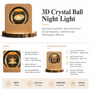 Lampada Notturna Personalizzata con Sfera di Cristallo 3D Incisa al Laser, Base in Legno Luminosa, Regalo di Compleanno, Decorazione, Vendita all'Ingrosso - Product Image 4
