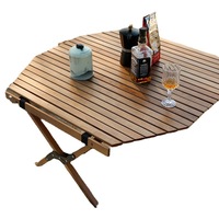 Table de jardin pliable octogonale moderne, portable, en bois de hêtre massif, avec cadre en métal, pour le camping, l'entrepôt, les loisirs, directement de l'usine