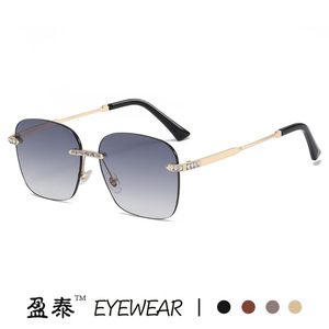 Yingtai Eyewear Frameless Square <b>Sunglasses</b> UV400 Metal Frame Women Fashion <b>Gradient</b> Lenses Gold Color - Product Image 3