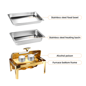Ensemble <span class=keywords><strong>Chauffe</strong></span>-Plats Rectangulaire Argenté Capacité 9L à Couvercle Roulant, Chafer Hôtel pour Restauration Professionnelle, <span class=keywords><strong>Chauffe</strong></span>-Plats Buffet et Réchaud à <span class=keywords><strong>Bougie</strong></span> - Product Image 3