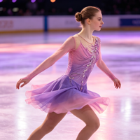 Robe de patinage artistique rose et violette en maille à manches longues avec strass et découpe au dos pour enfants et adultes, idéale pour les compétitions et les spectacles