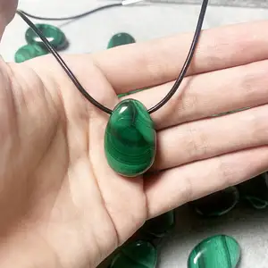 China Wholesale 30mm Green Malachite Water Drop Tumble Pendant Necklace Nice Color Loose Gemstones Jewelry