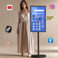 Téléviseur Intelligent Portable 32 Pouces à Écran Tactile Rotatif avec Caméra Android, Écran d'Affichage Tablette PC sur Support à Roues, Télévision Rechargeable