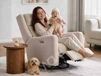 Fauteuil inclinable électrique moderne en bouclette avec port USB, fauteuil pivotant à bascule, structure en bois écologique pour chambre d'enfant