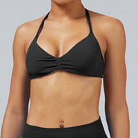 Set Yoga Olahraga Wanita Berkualitas Tinggi 2-Potong Bahan Nylon Spandex Solid Bernapas, Legging dan Bra Grosir