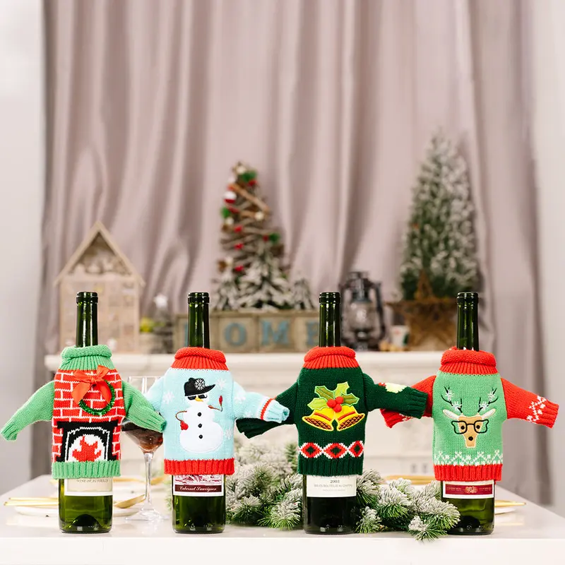 Креативный Вязаный рождественский чехол для бутылки вина с изображением снеговика лося <span class=keywords><strong>колокол</strong></span>ьчика, украшение для свитера, предметы для украшения Рождественского ужина