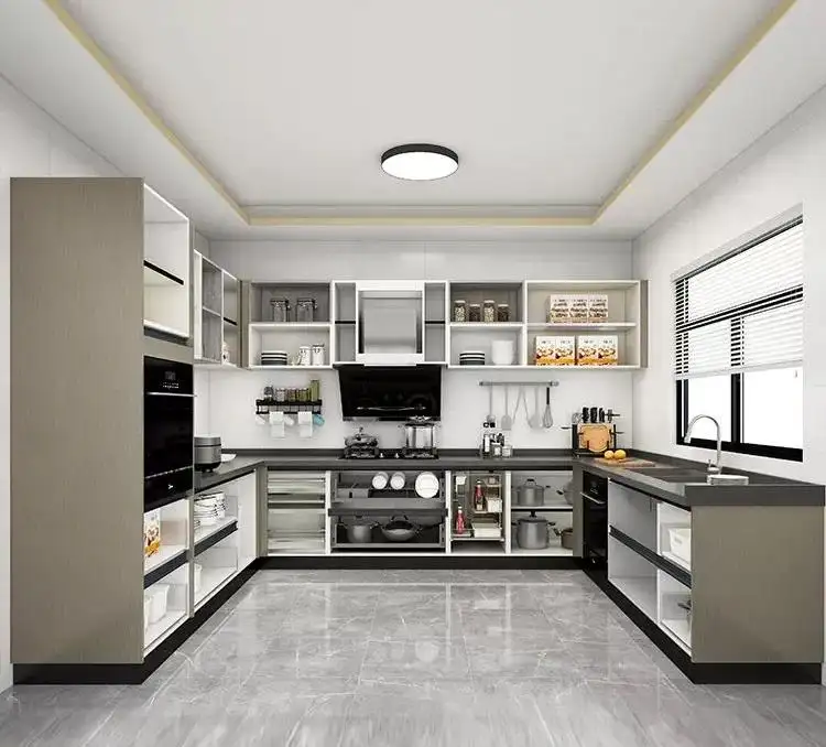 Kısa süreli tek elden hizmet Villa otel mobilya depolama mutfak Modern ışık lüks akıllı ahşap mutfak dolapları