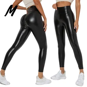 Venta al por mayor Sexy Yoga Leggings Pantalones Fitness Deportes Gimnasio Medias Cintura Alta Elástico Faux Leather Leggings Para Mujeres