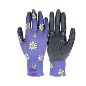 SunnyHope Paume enduite de nitrile Jauge 13 Motifs colorés Impression Doublure en polyester Gants de travail de jardinage