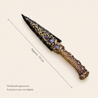 Ponceau artisanal en obsidienne noire avec runes, 19 cm, couteau décoratif en pierre, objet de collection