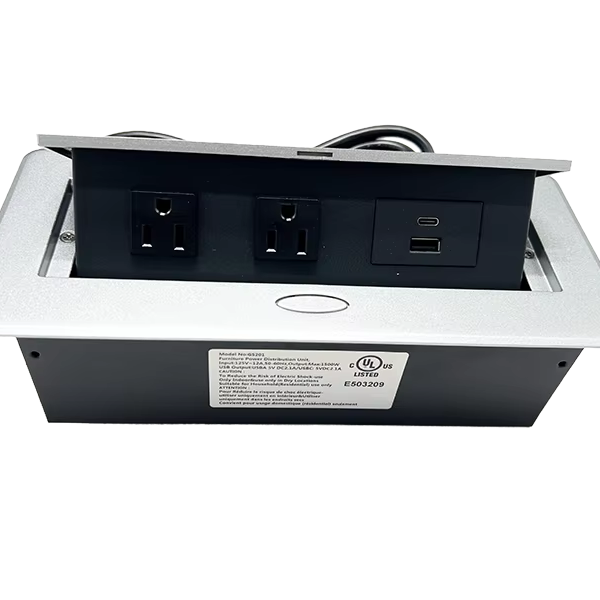 New Table Pop up Power Box-Conference Damped Multimedia Outlet Connection Box,Desktop Pop up Socket with 2 Outlets & 4USB Ports
