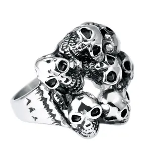可定制复古骷髅骷髅戒指男士嘻哈派对支持不锈钢银时尚饰品