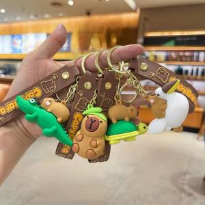 Cartoon 3D PVC Soft Rubber Car Key Chain Ring Hanging Piece Anime of Popular Cute Capybara Cartoon Inside Keychain